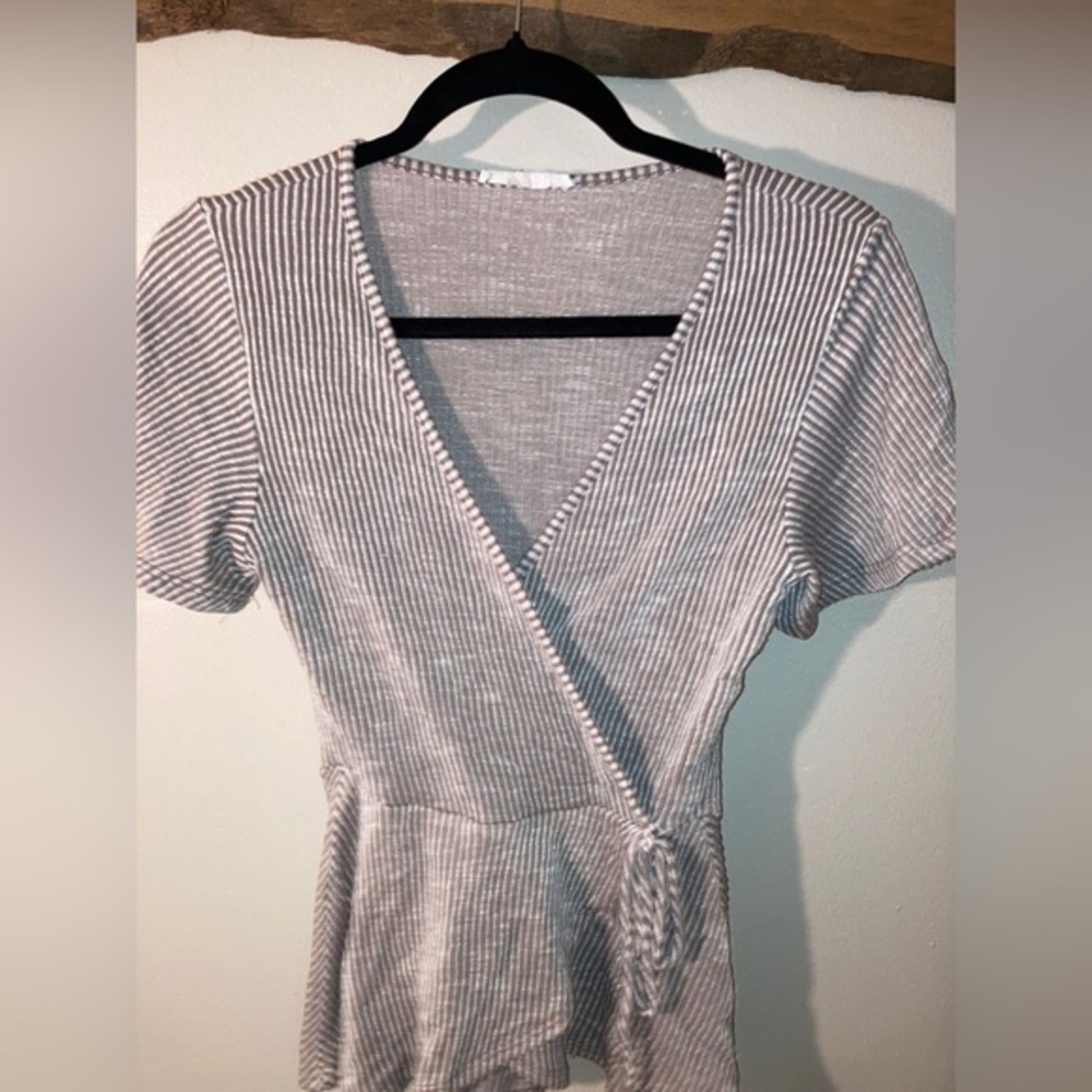 Stripped Mauve Workwear Peplum Top - Caution to the Wind
